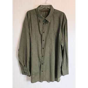 Perry Ellis Long Sleeve Button Up Shirt Olive Green Paisley Size 3X 100% Algodon